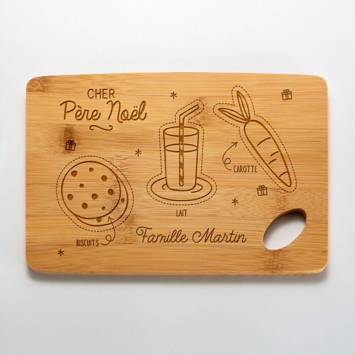 Planche à découper personnalisée bambou gravé 20x15 cm - édition spéciale "Goûter du Père Noël" - accessoire