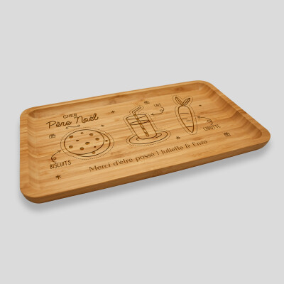 Plateau personnalisé bois gravé 35x20 cm - édition spéciale "Goûter du Père Noël" - personnalisation texte