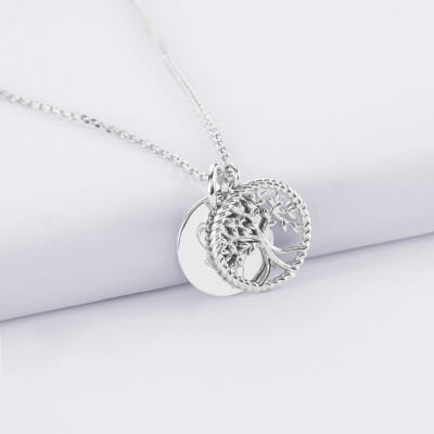 Pendentif personnalisé médaille gravée argent 15 mm et breloque arbre de vie contour torsadé 16 mm - dessin
