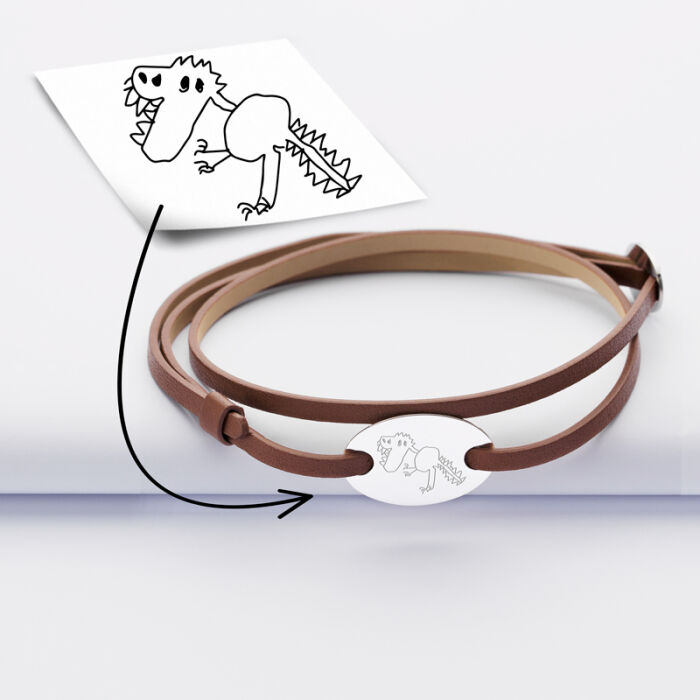 Gents leather bracelet with personalised engraved oval 2-hole silver medallion 25x16mm tutorial