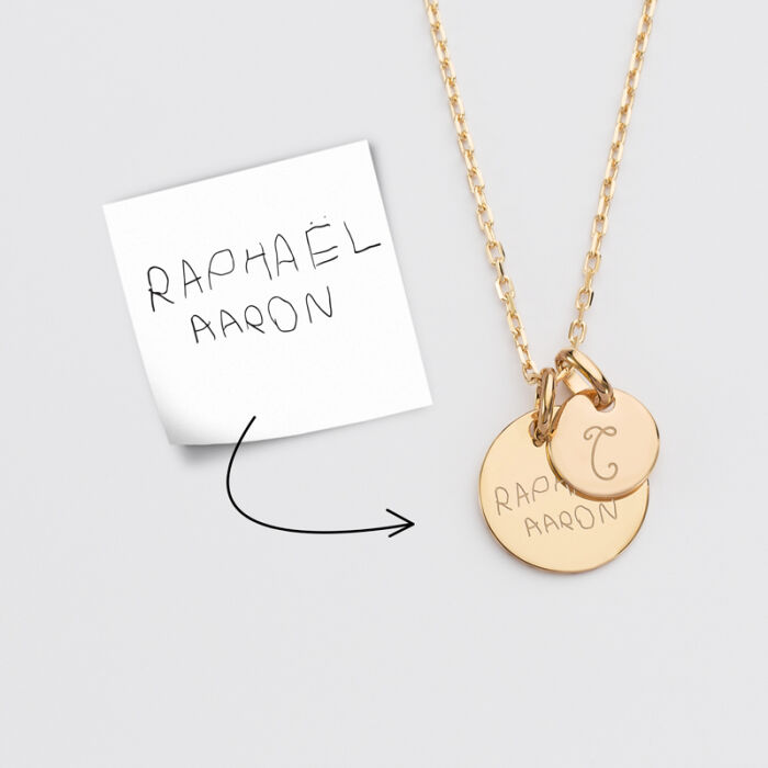 Pendentif personnalisé médaille gravée plaqué or 15 mm et breloque ronde 10 mm tutoriel