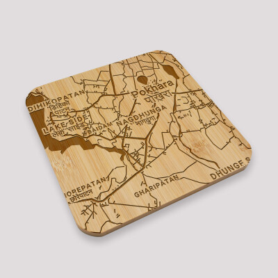 Dessous de plat "Géo map" personnalisé gravé bambou 145x145 mm - Nagdhunga
