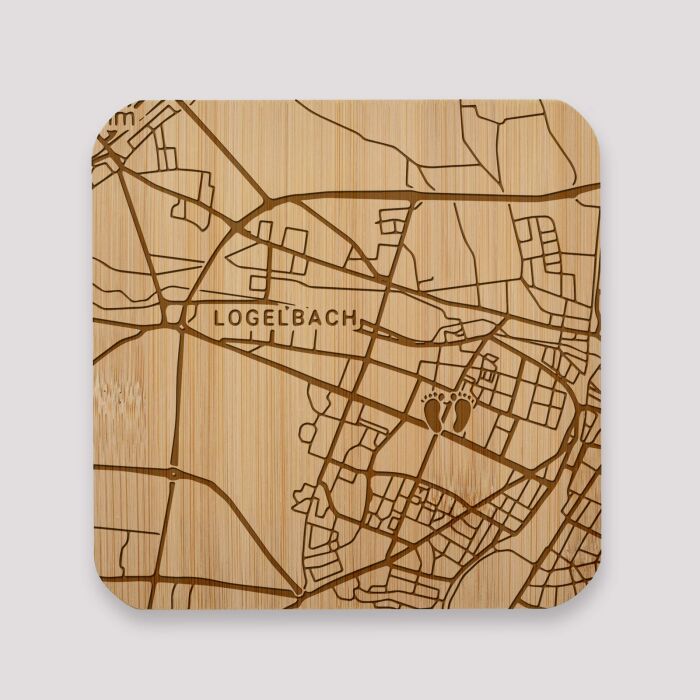 Dessous de plat "Géo map" personnalisé gravé bambou 145x145 mm - Logelbach