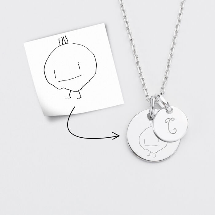 Pendentif personnalisé médaille gravée argent 15 mm et breloque ronde 10 mm tutoriel