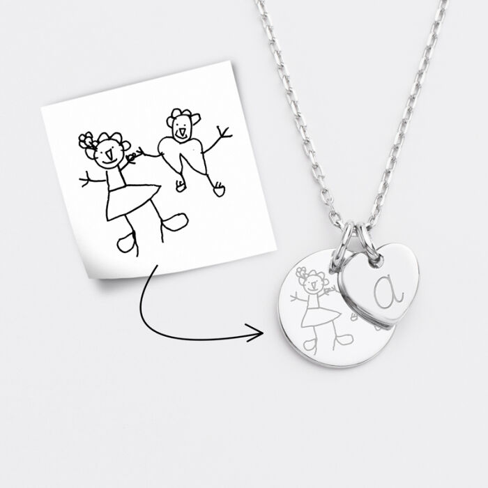 Pendentif personnalisé médaille gravée argent 15 mm et breloque coeur 10 mm tutoriel