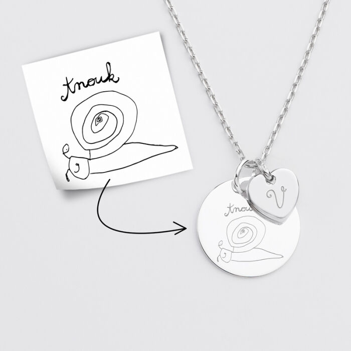 Pendentif personnalisé médaille gravée argent 19 mm et breloque coeur 10 mm tutoriel