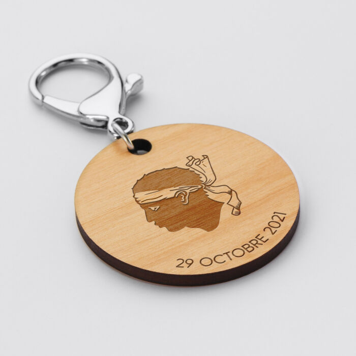 Porte-clés personnalisé "Blason Région" gravé bois médaille ronde 50 mm - Corse