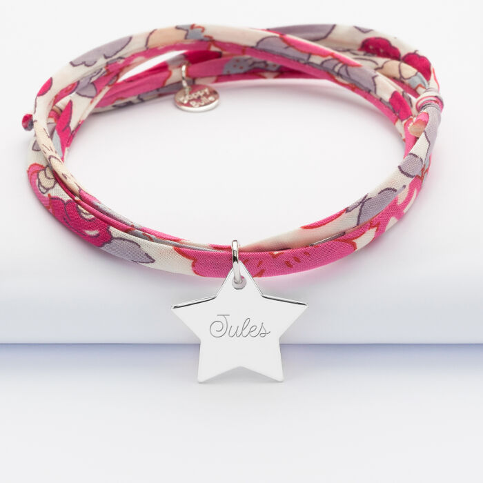 3 turn Liberty bracelet with personalised engraved star silver name medallion 20x20mm - name 1