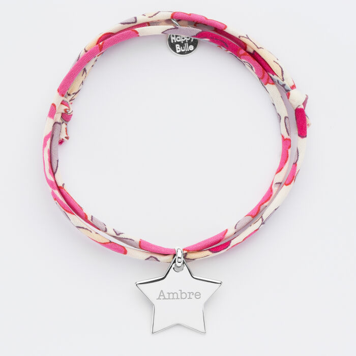 Bracelet 3 tours Liberty personnalisé prénom médaille gravée argent étoile 20x20 mm - prénom 2