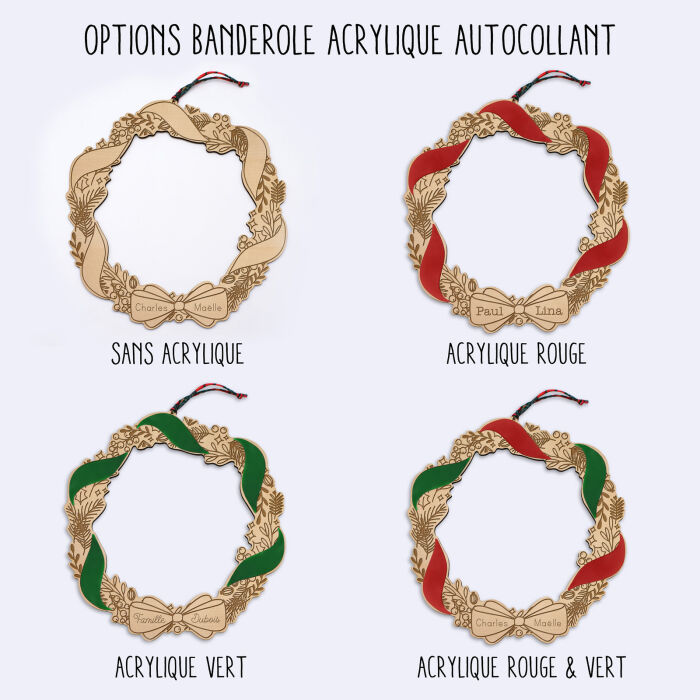 Couronne de Noël ajourée personnalisée bois gravé 25 cm - couleurs