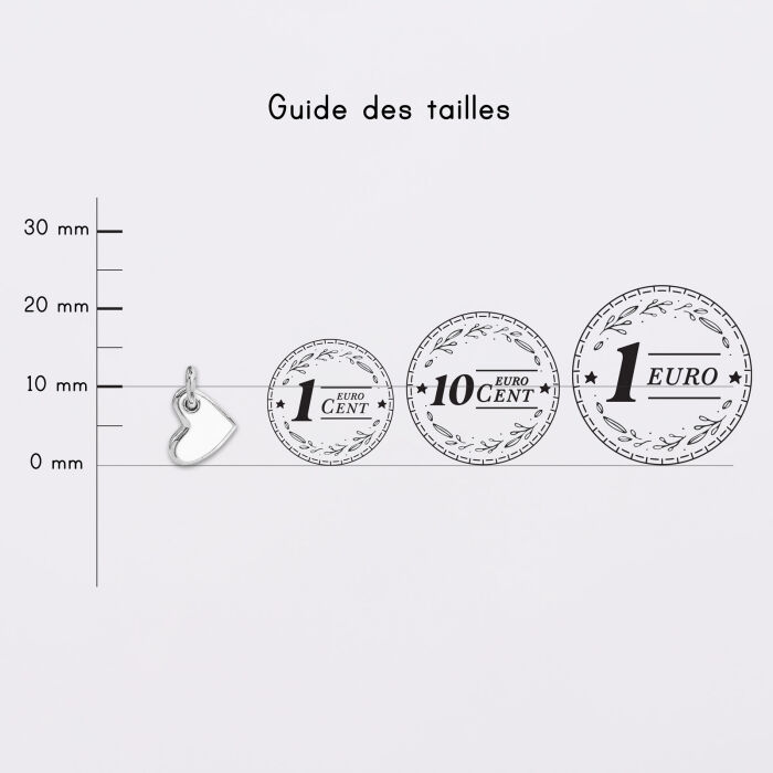 Breloque cœur email blanc et argent 10 mm - guide des tailles