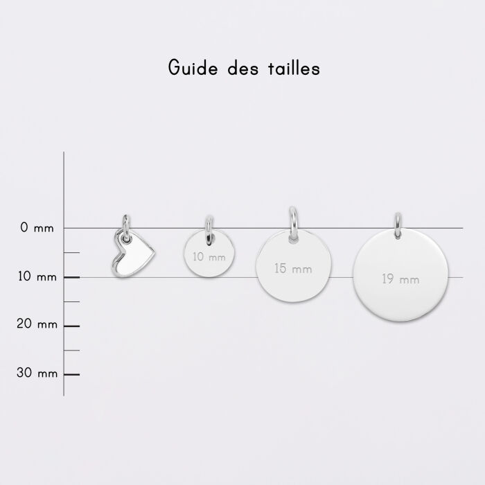 Breloque cœur email blanc et argent 10 mm - guide des tailles médailles
