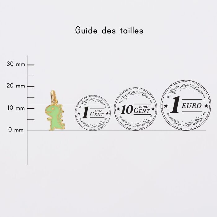 Breloque dinosaure email et plaqué or 12 mm - guide des tailles