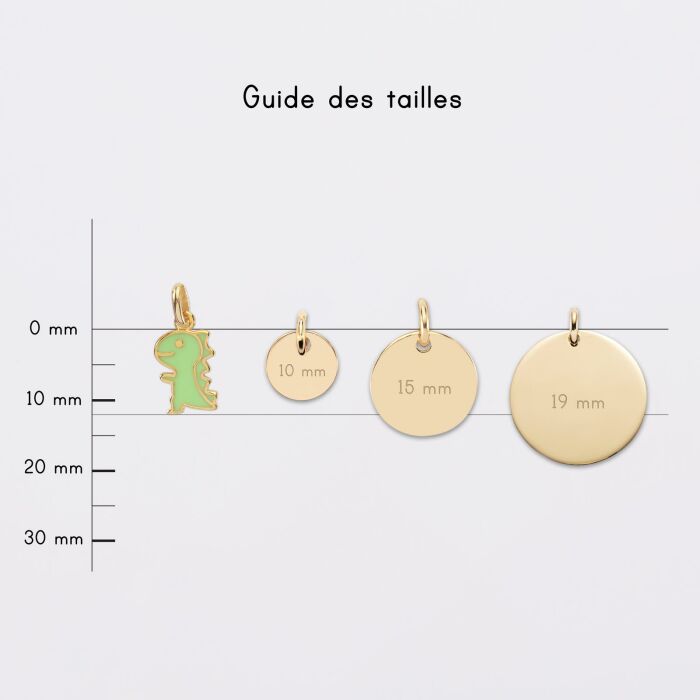Breloque dinosaure email et plaqué or 12 mm - guide des tailles médailles