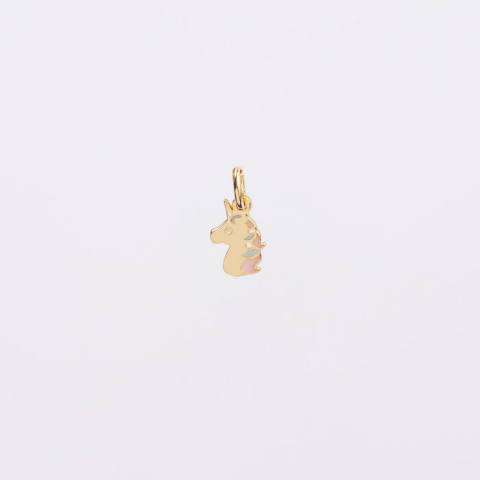 Breloque licorne email et plaqué or 12 mm