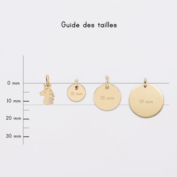 Breloque licorne email et plaqué or 12 mm - guide des tailles médailles