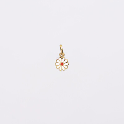 Breloque fleur marguerite email et plaqué or 8 mm