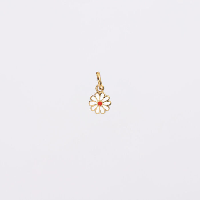 Breloque fleur marguerite email et plaqué or 8 mm