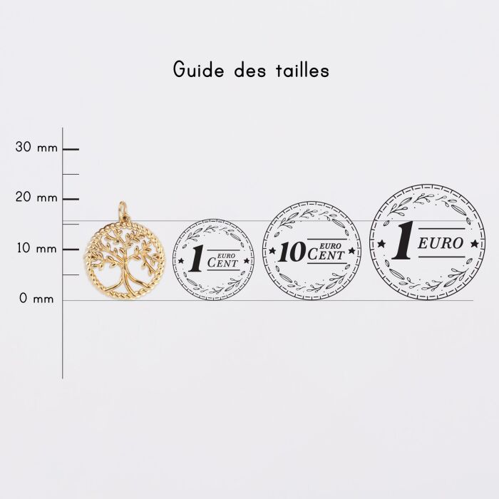 Breloque arbre de vie contour torsadé plaqué or 16 mm - guide des tailles