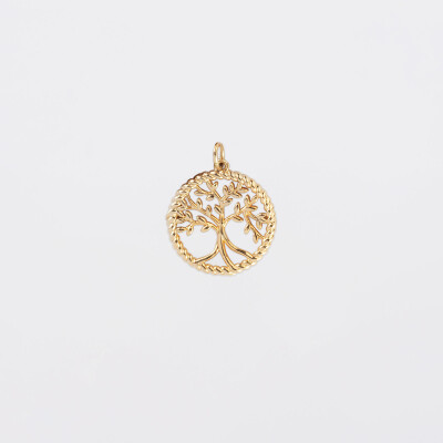 Breloque arbre de vie contour torsadé plaqué or 16 mm