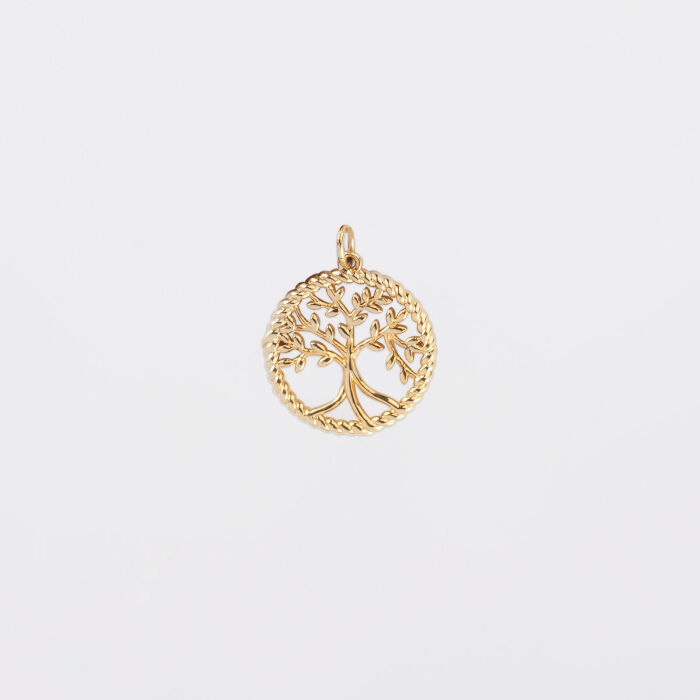 Breloque arbre de vie contour torsadé plaqué or 16 mm