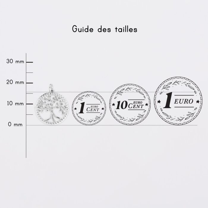 Breloque arbre de vie contour torsadé argent 16 mm - guide des tailles