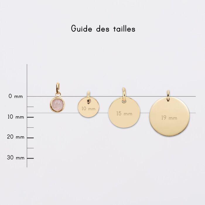 Breloque pierre naturelle et plaqué or 8 mm - guide des tailles médailles