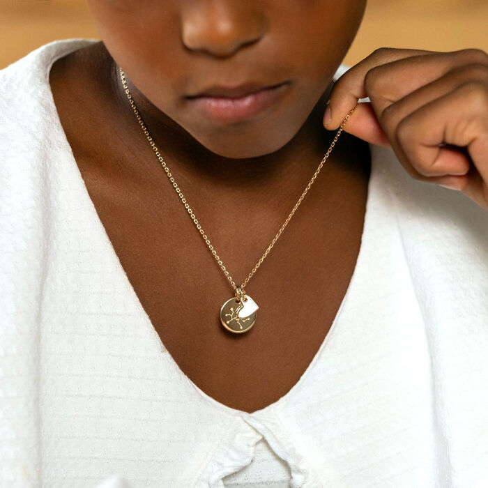 Children's Personalised Gold-Plated Engraved 15 mm Pendant with White Enamel Heart Charm