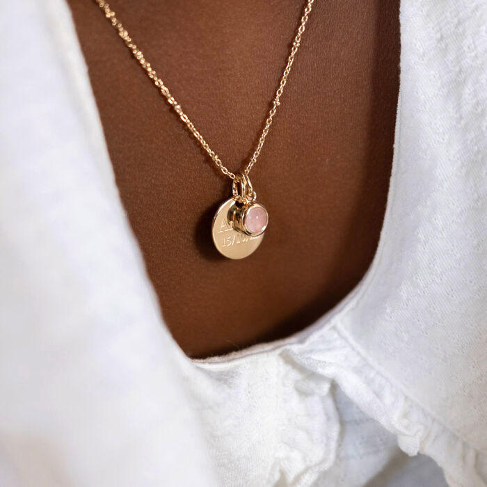 Children's Personalised Gold-Plated Engraved 15 mm Pendant with Gemstone Charm