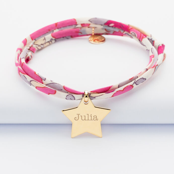 Personalised engraved gold plated star name medallion 20x20mm 3 turn Liberty bracelet name 1