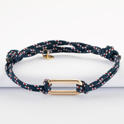 Bracelet homme cordage marin double maillon plaqué or 25x12 mm