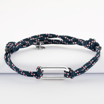 Bracelet homme cordage marin double maillon argent 25x12 mm