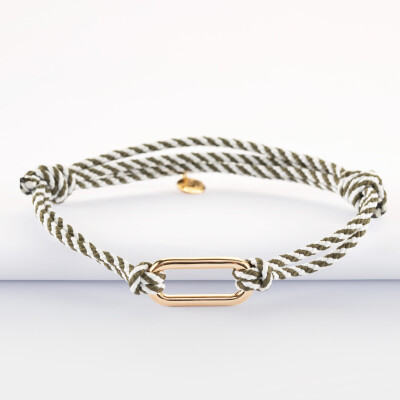 Bracelet homme cordon marin double tressé maillon plaqué or 25x12 mm