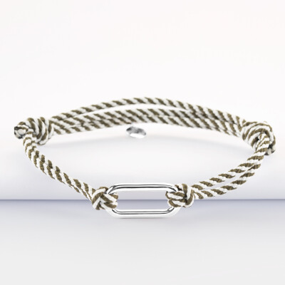 Bracelet homme cordon marin double tressé maillon argent 25x12 mm