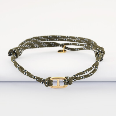 Bracelet homme cordon marin double maille marine plaqué or 15,4x9 mm