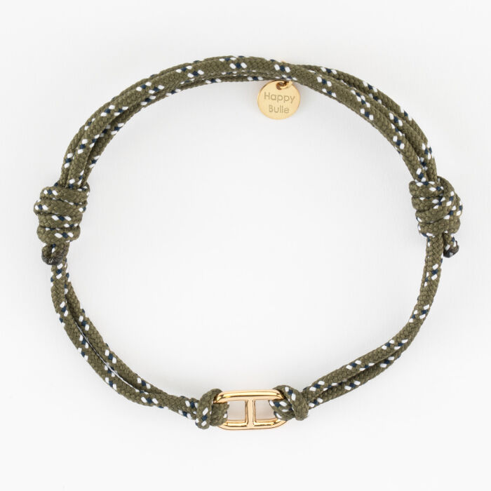 Bracelet homme cordon marin double maille marine plaqué or 15,4x9 mm - plat