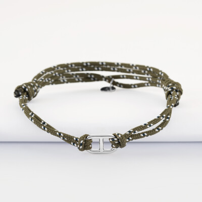 Bracelet homme cordon marin double maille marine argent 15,4x9 mm