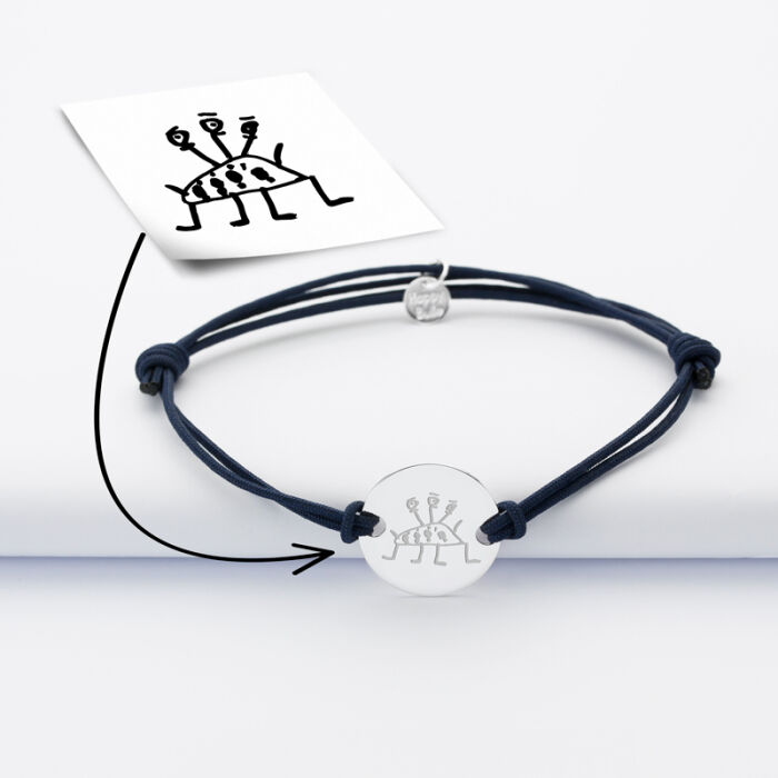 Bracelet homme personnalisé cordon doublé médaille gravée argent 2 trous 20 mm tutoriel