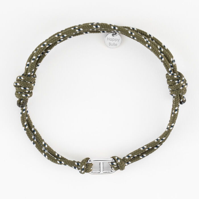 Bracelet homme cordon marin double maille marine argent 15,4x9 mm - plat
