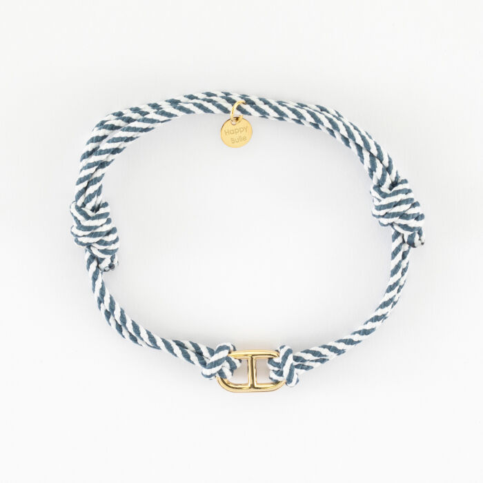 Bracelet homme cordon tressé double maille marine plaqué or 15,4x9 mm - plat