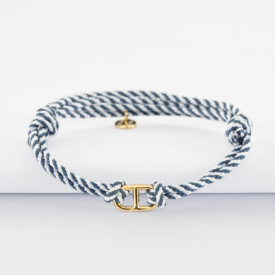 Bracelet homme cordon tressé double maille marine plaqué or 15,4x9 mm
