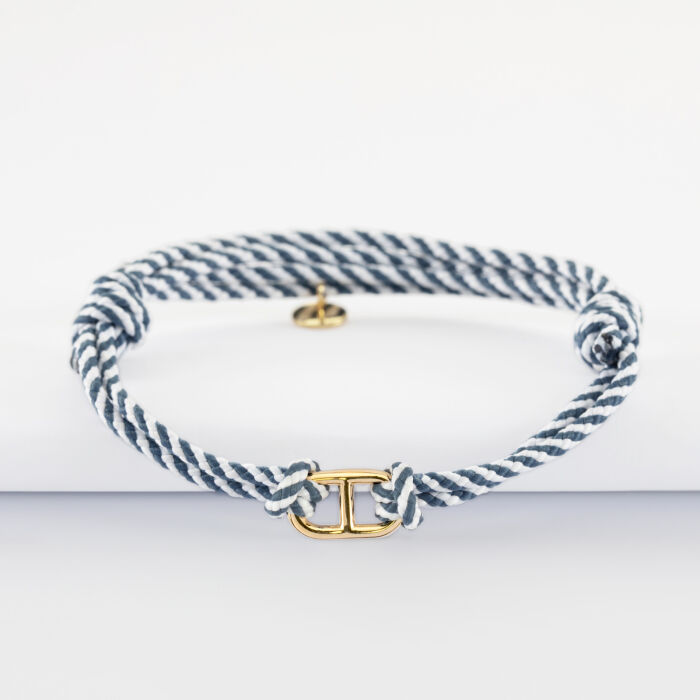Bracelet homme cordon tressé double maille marine plaqué or 15,4x9 mm