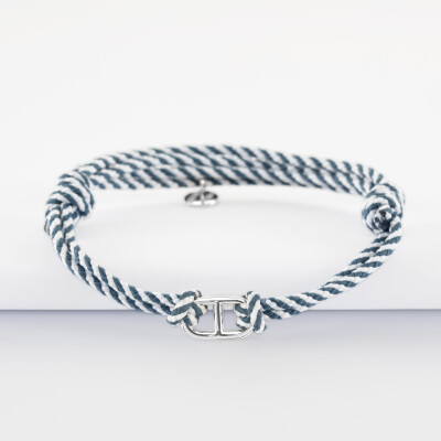 Bracelet homme cordon tressé double maille marine argent 15,4x9 mm
