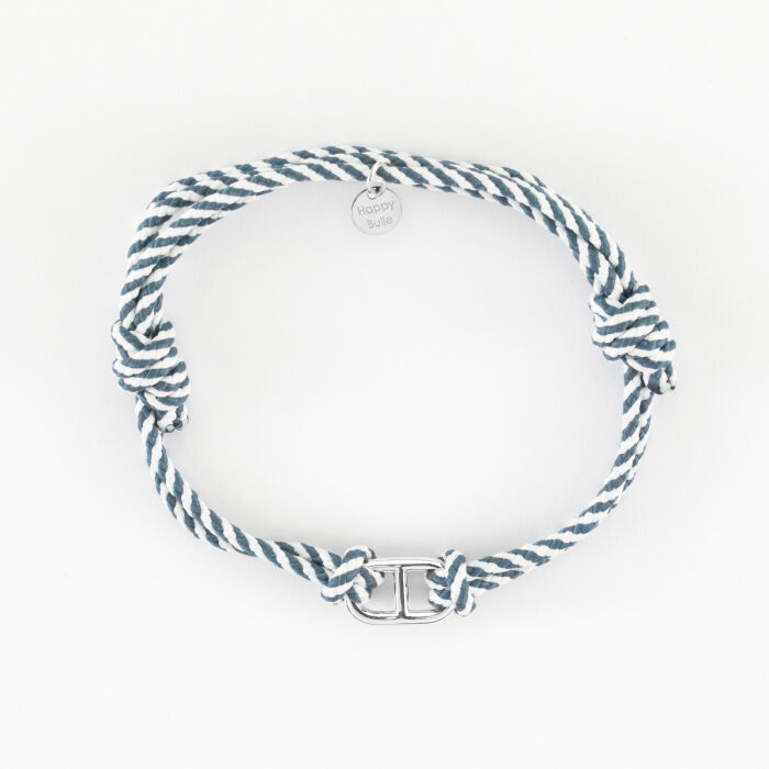 Bracelet homme cordon tressé double maille marine argent 15,4x9 mm - plat