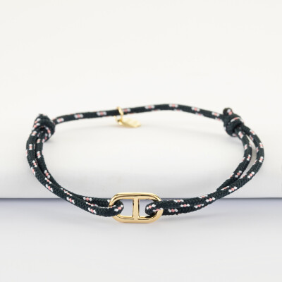 Bracelet homme cordage marin simple maille marine plaqué or 25x12 mm
