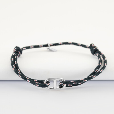 Bracelet homme cordage marin simple maille marine argent 15,4x9 mm