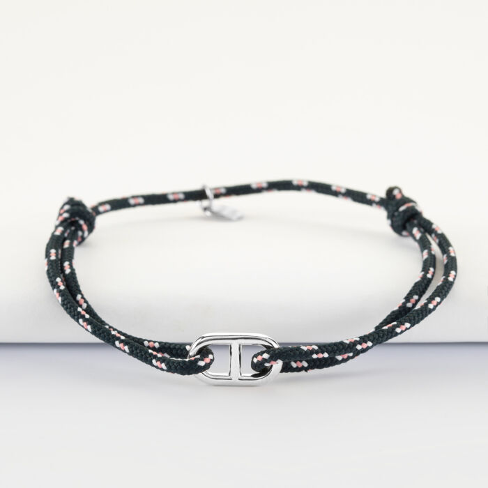 Bracelet homme cordage marin simple maille marine argent 15,4x9 mm