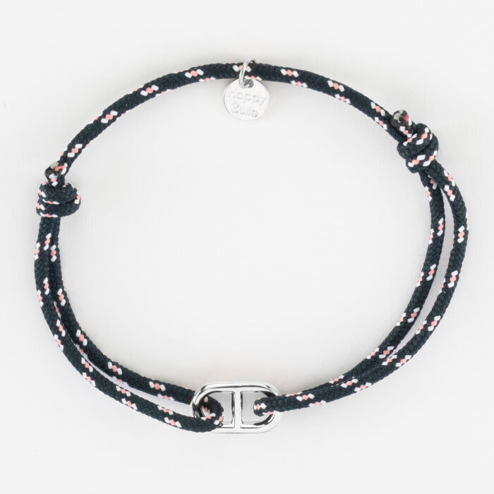 Bracelet homme cordage marin simple maille marine argent 15,4x9 mm - plat
