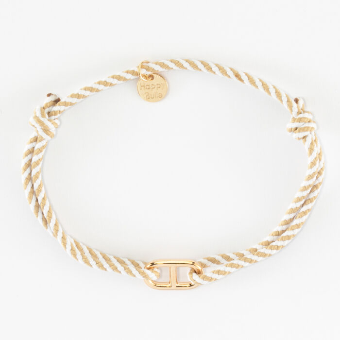 Bracelet homme cordon tressé simple maille marine plaqué or 15,4x9 mm - plat