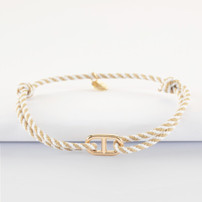 Bracelet homme cordon tressé simple maille marine plaqué or 15,4x9 mm